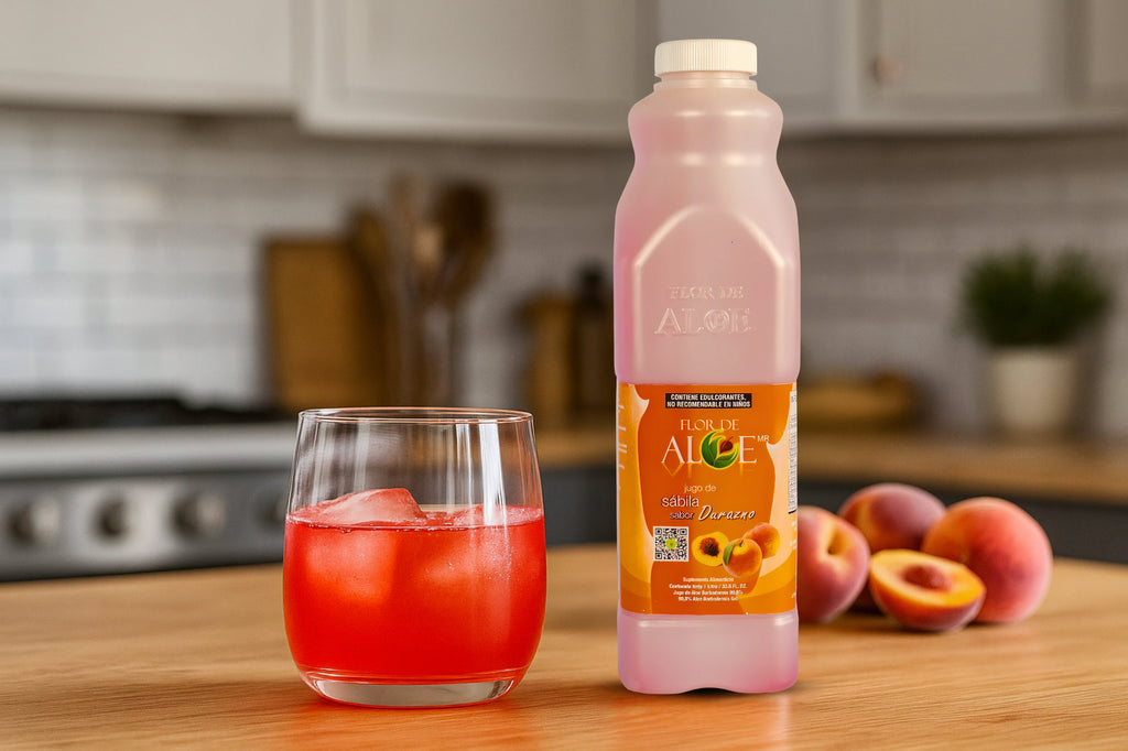 Jugo de Sábila sabor Durazno 99% Aloe Vera sin Azúcar 1 Litro | Flor de Aloe