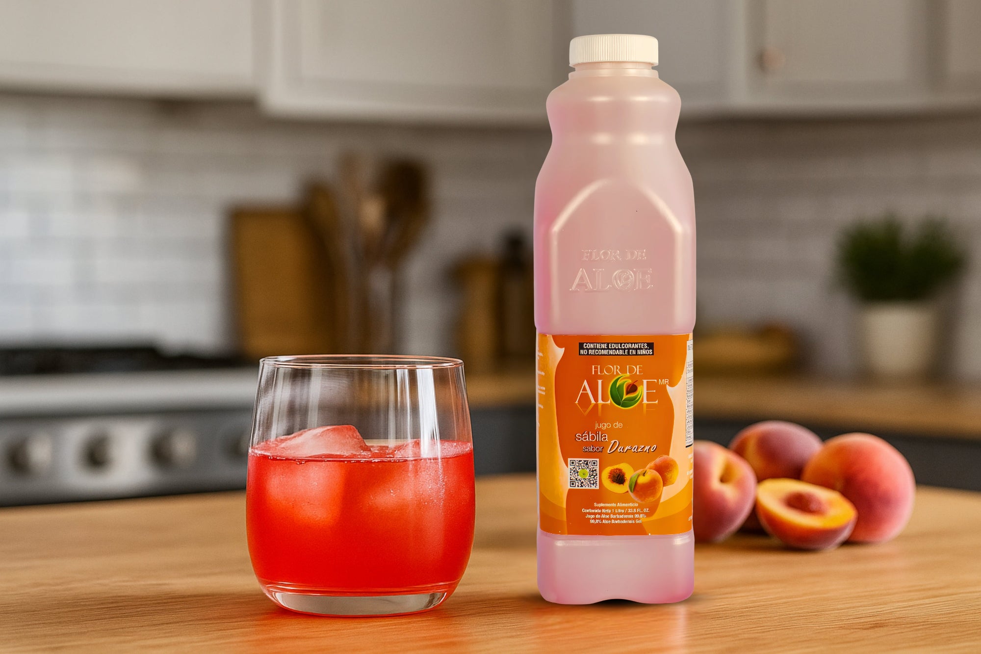 Jugo de Sábila sabor Durazno 99% Aloe Vera sin Azúcar 1 Litro | Flor de Aloe
