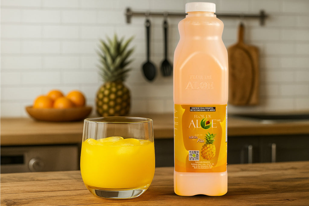 Jugo de Sábila sabor Piña 99% Aloe Vera sin Azúcar 1 Litro | Flor de Aloe