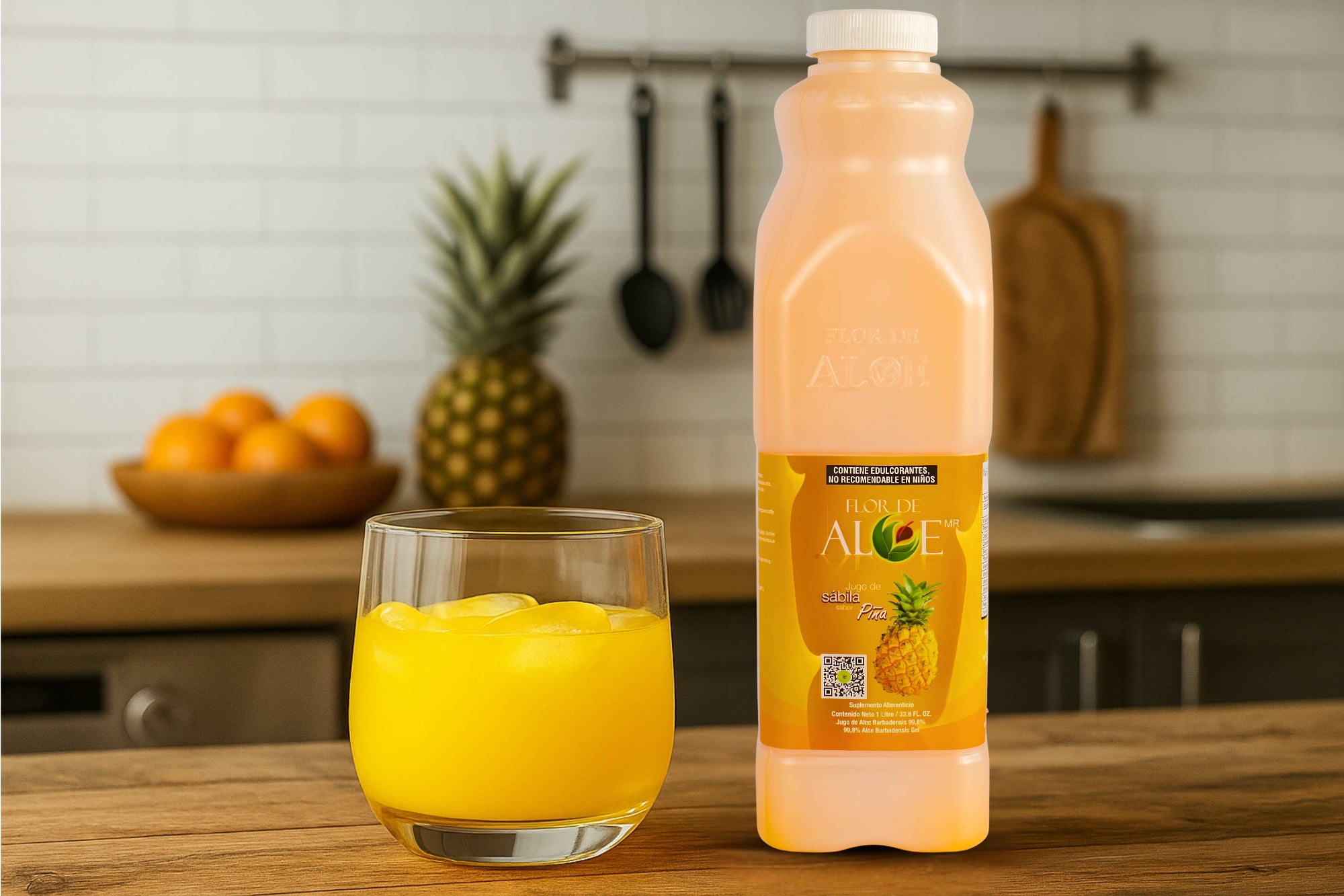 Jugo de Sábila sabor Piña 99% Aloe Vera sin Azúcar 1 Litro | Flor de Aloe