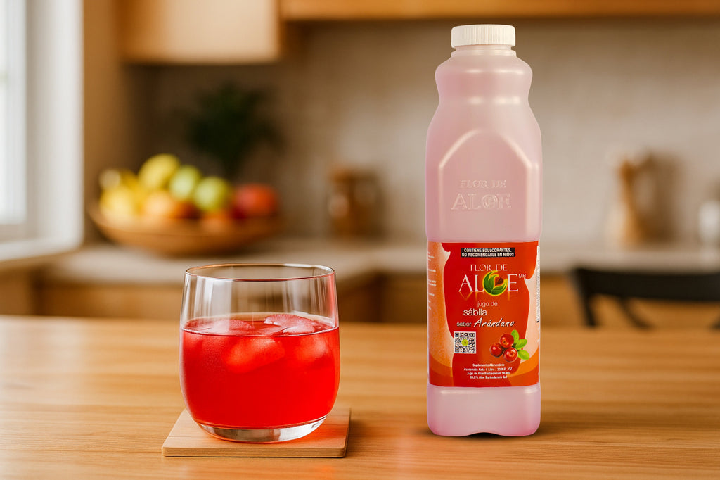 Jugo de Sábila sabor Arándano 99% Aloe Vera sin Azúcar 1 Litro | Flor de Aloe