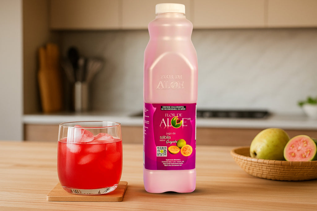Jugo de Sábila sabor Guayaba 99% Aloe Vera sin Azúcar 1 Litro | Flor de Aloe