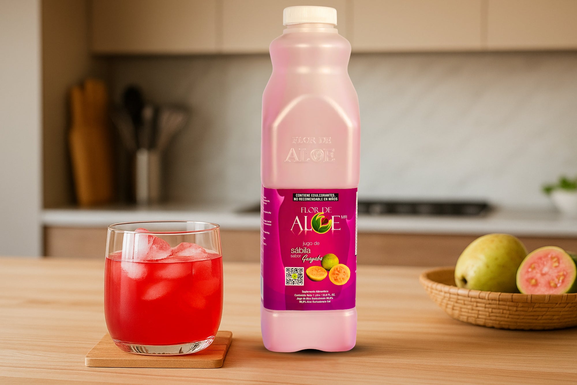 Jugo de Sábila sabor Guayaba 99% Aloe Vera sin Azúcar 1 Litro | Flor de Aloe
