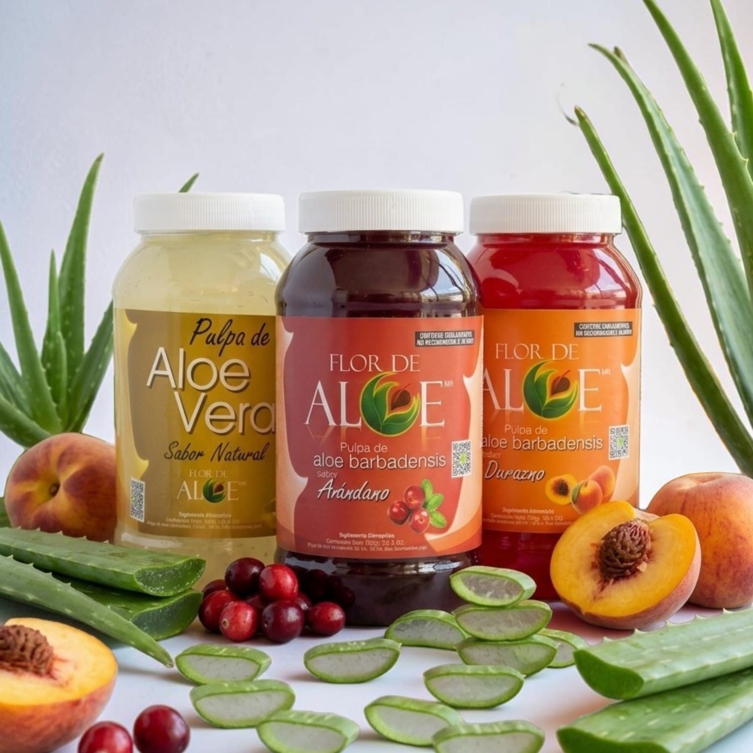 Pulpa de Aloe Vera 3 Pack Natural, Arándano y Durazno | Flor de Aloe