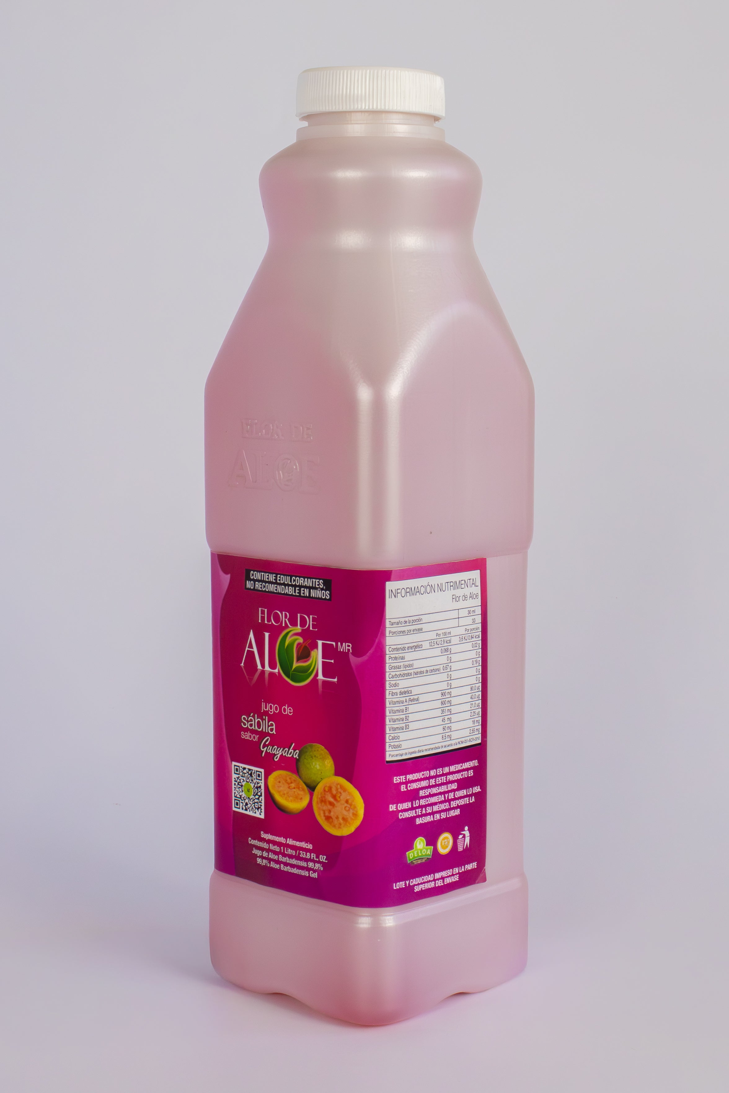 Jugo de Sábila sabor Guayaba 99% Aloe Vera sin Azúcar 1 Litro | Flor de Aloe