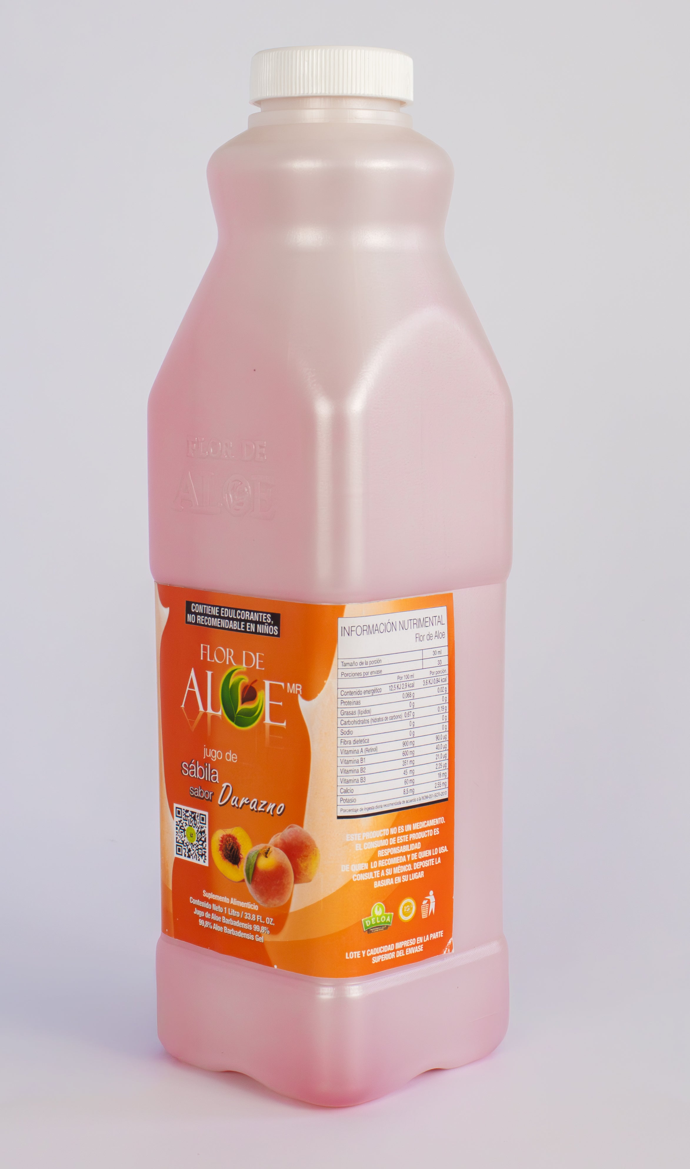 Jugo de Sábila sabor Durazno 99% Aloe Vera sin Azúcar 1 Litro | Flor de Aloe