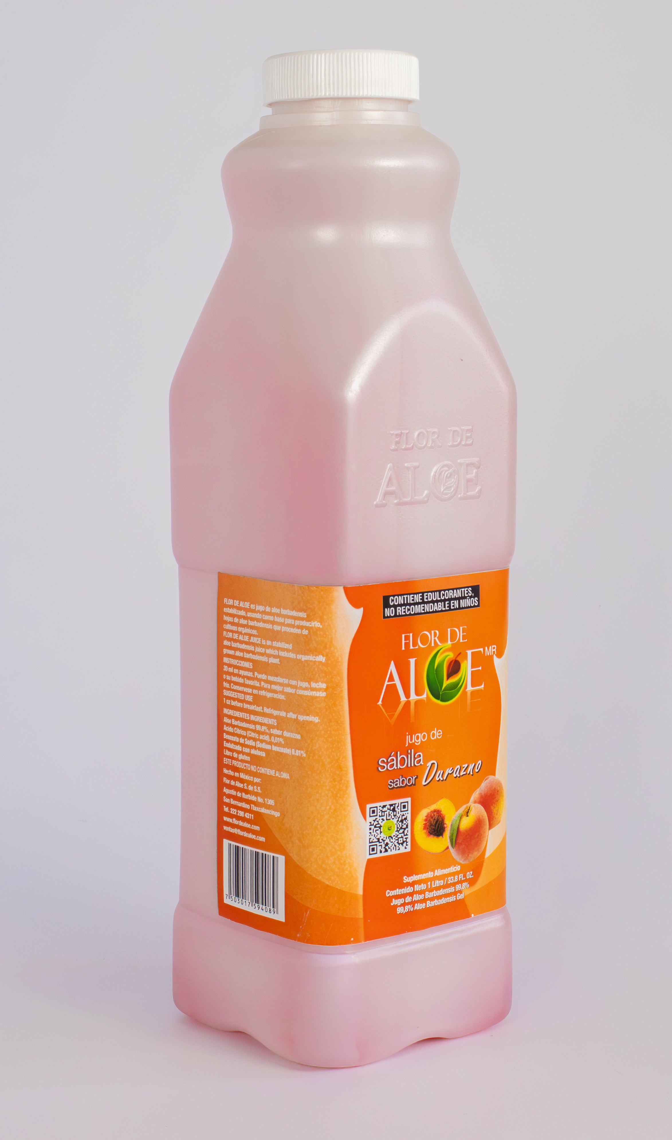 Jugo de Sábila sabor Durazno 99% Aloe Vera sin Azúcar 1 Litro | Flor de Aloe