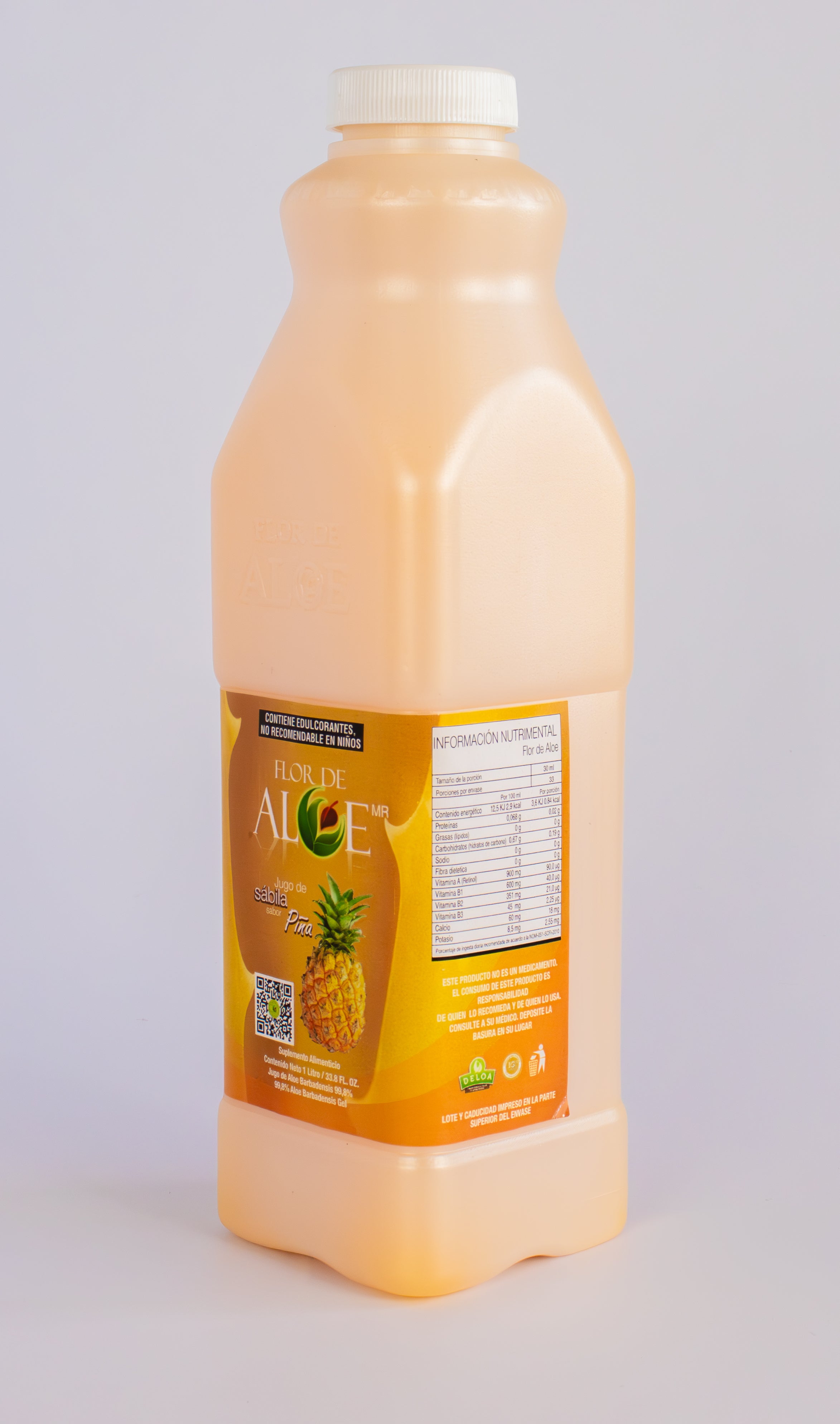 Jugo de Sábila sabor Piña 99% Aloe Vera sin Azúcar 1 Litro | Flor de Aloe