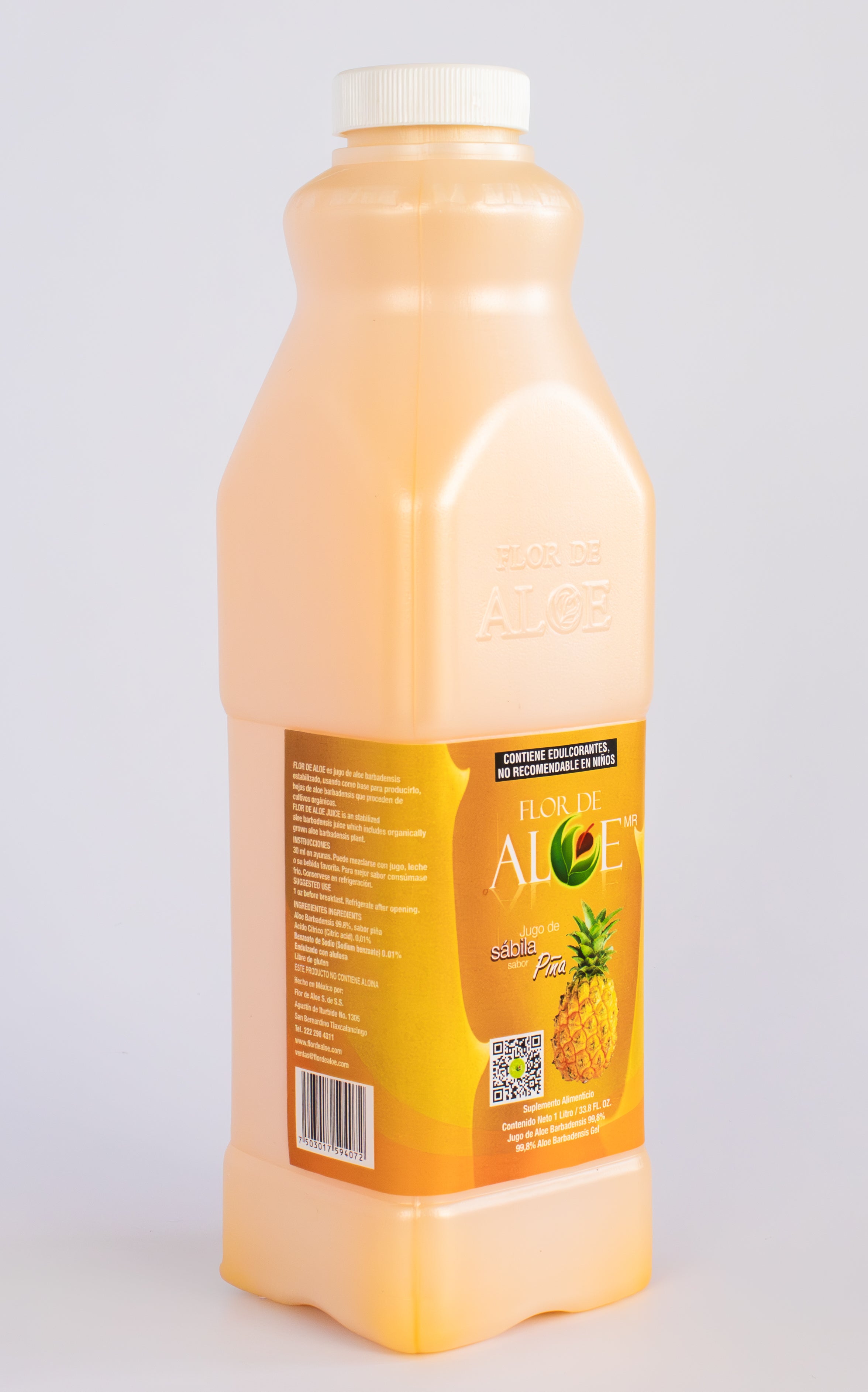 Jugo de Sábila sabor Piña 99% Aloe Vera sin Azúcar 1 Litro | Flor de Aloe