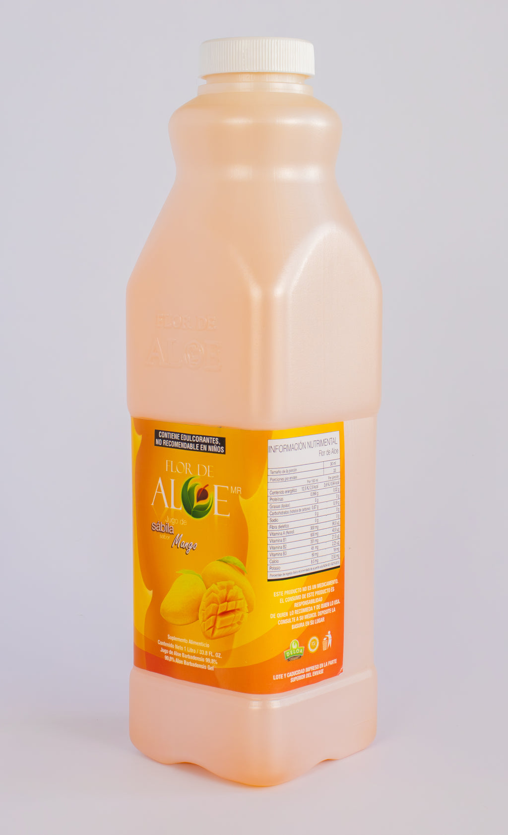 Jugo de Sábila sabor Mango 99% Aloe Vera sin Azúcar 1 Litro | Flor de Aloe