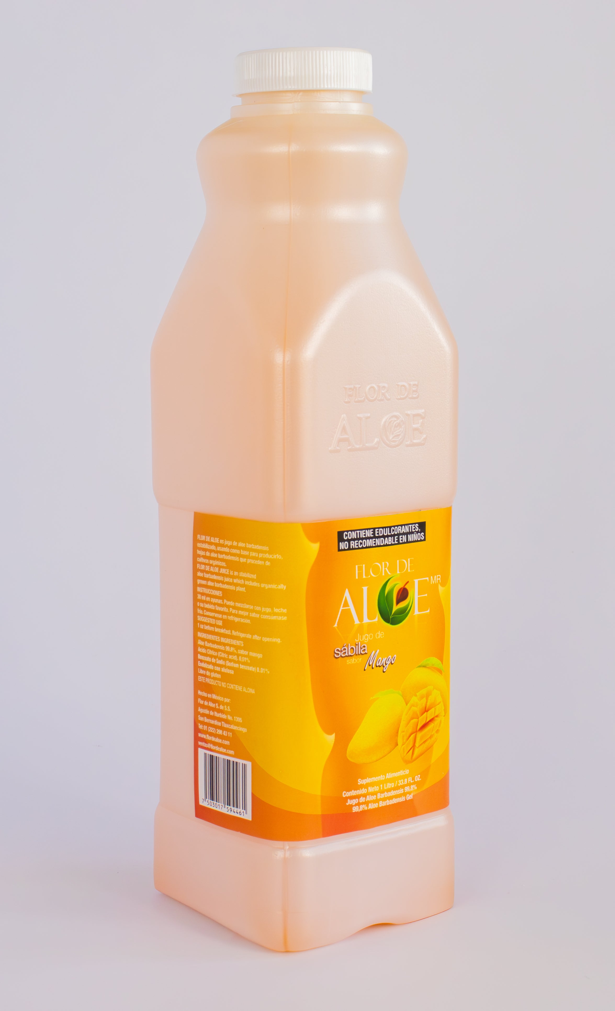 Jugo de Sábila sabor Mango 99% Aloe Vera sin Azúcar 1 Litro | Flor de Aloe