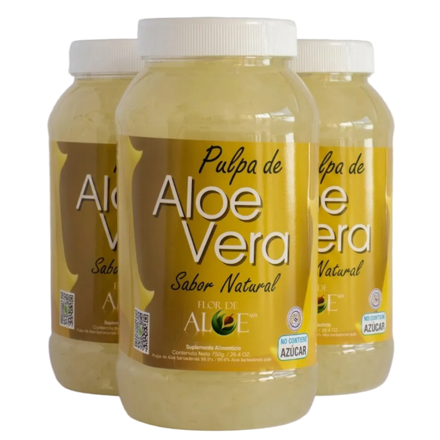 Pulpa de Aloe Vera Natural 99% 3 Pack Sin Azúcar | Flor de Aloe