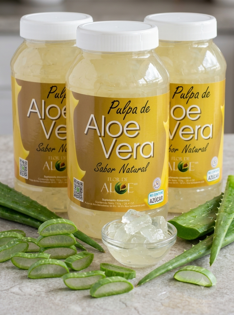 Pulpa de Aloe Vera Natural 99% 3 Pack Sin Azúcar | Flor de Aloe